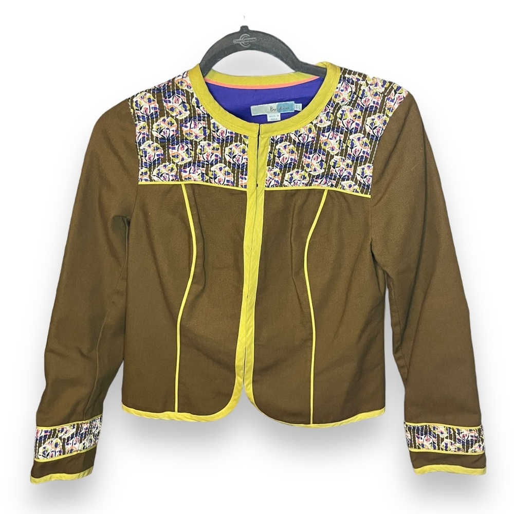 Boden Embroidered Quilted Floral Cotton Blazer Jacket Boho Long Sleeve Sz 4 EUC